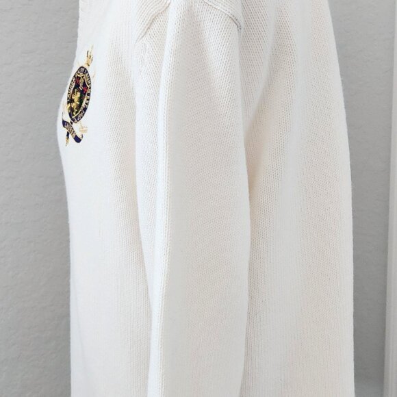 LAUREN Ralph Lauren White 1/4 Zip Long Sleeve Sweater w/ Crest in Women's Large - Picture 8 of 15